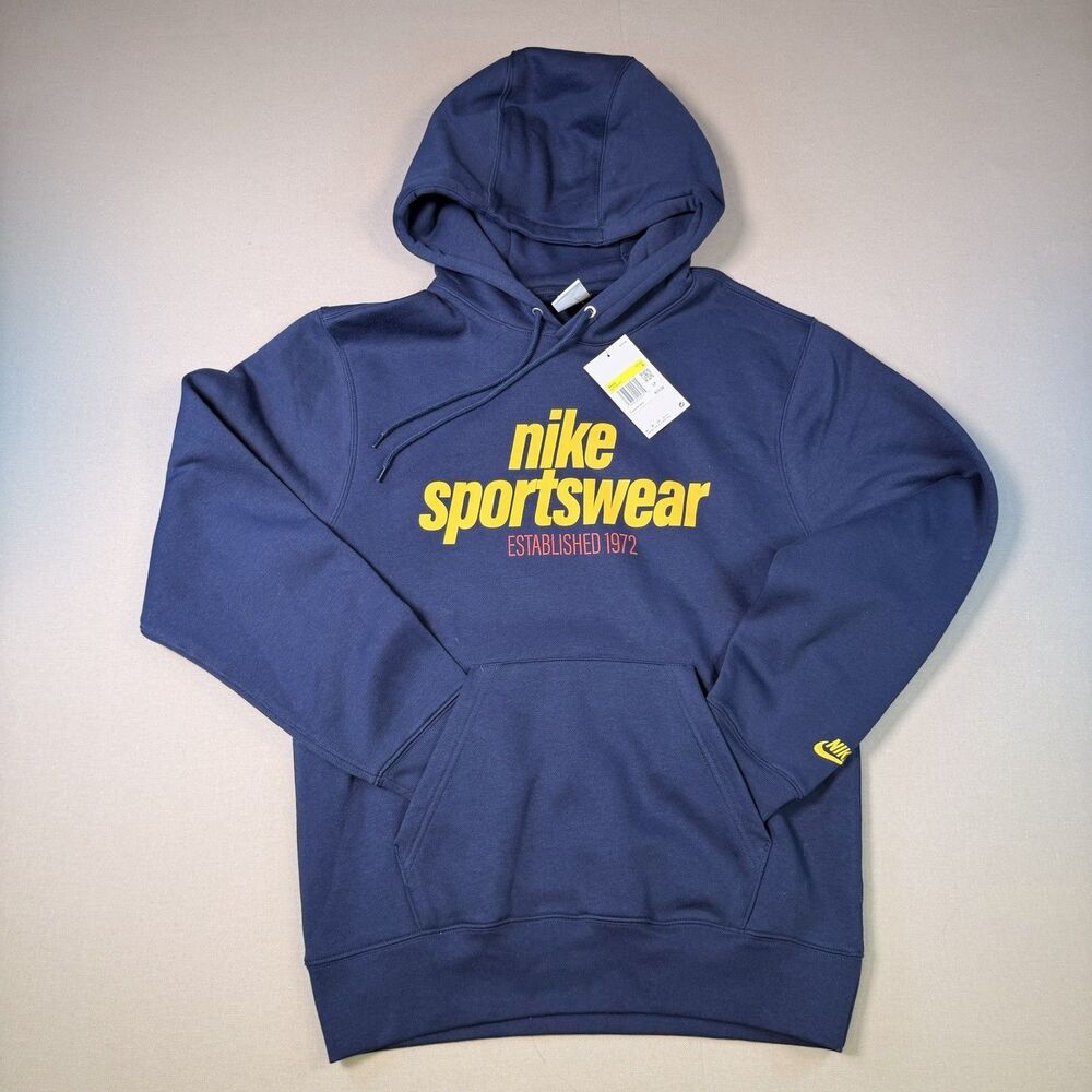 NWT Nike Mens Hoodie Sportswear Blue Fleece Graphic Pullover Sweatshirt Small
